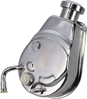 Saginaw P Series Power Steering Pump with Angled Fitting for GM - Chrome | With Angled Fitting - Keyed Shaft - Compatible with Select Classic GM Vehicles 1955-1991
