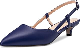 Aachcol Women's Low Kitten Heel Pumps Lace Toe Cap Ankle Strap Slingback Dress Shoes Sandals Office Shoes Party Wedding Matt 3.5 cm
