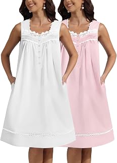 Pearl Snap Button 100% Cotton Nightgown for Women Sleeveless Short Nightgown with Pockets for Summer Sleeping