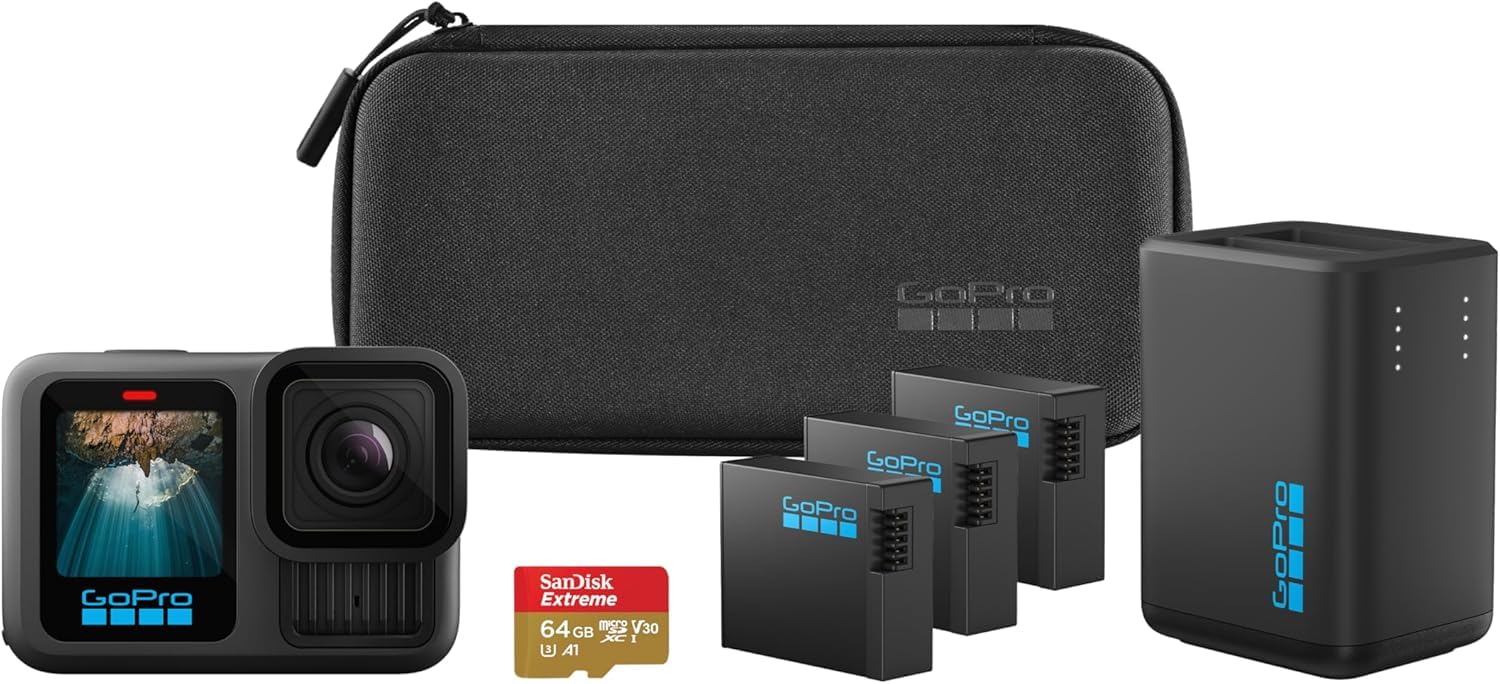 GoPro HERO13 Black Extended Power Bundle - Includes Dual Battery Charger, 3 Endu