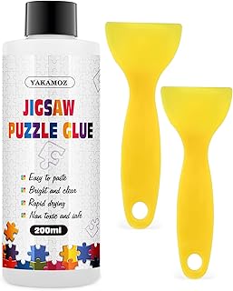 YAKAMOZ Jigsaw Puzzle Glue Clear, Quick Drying with Scraper, 200mL | Preserve & Frame Finished Puzzles | Strong Hold | Water-Based, Non-Toxic Formula | Easy to Apply | Covers Up to 5,000 Pieces