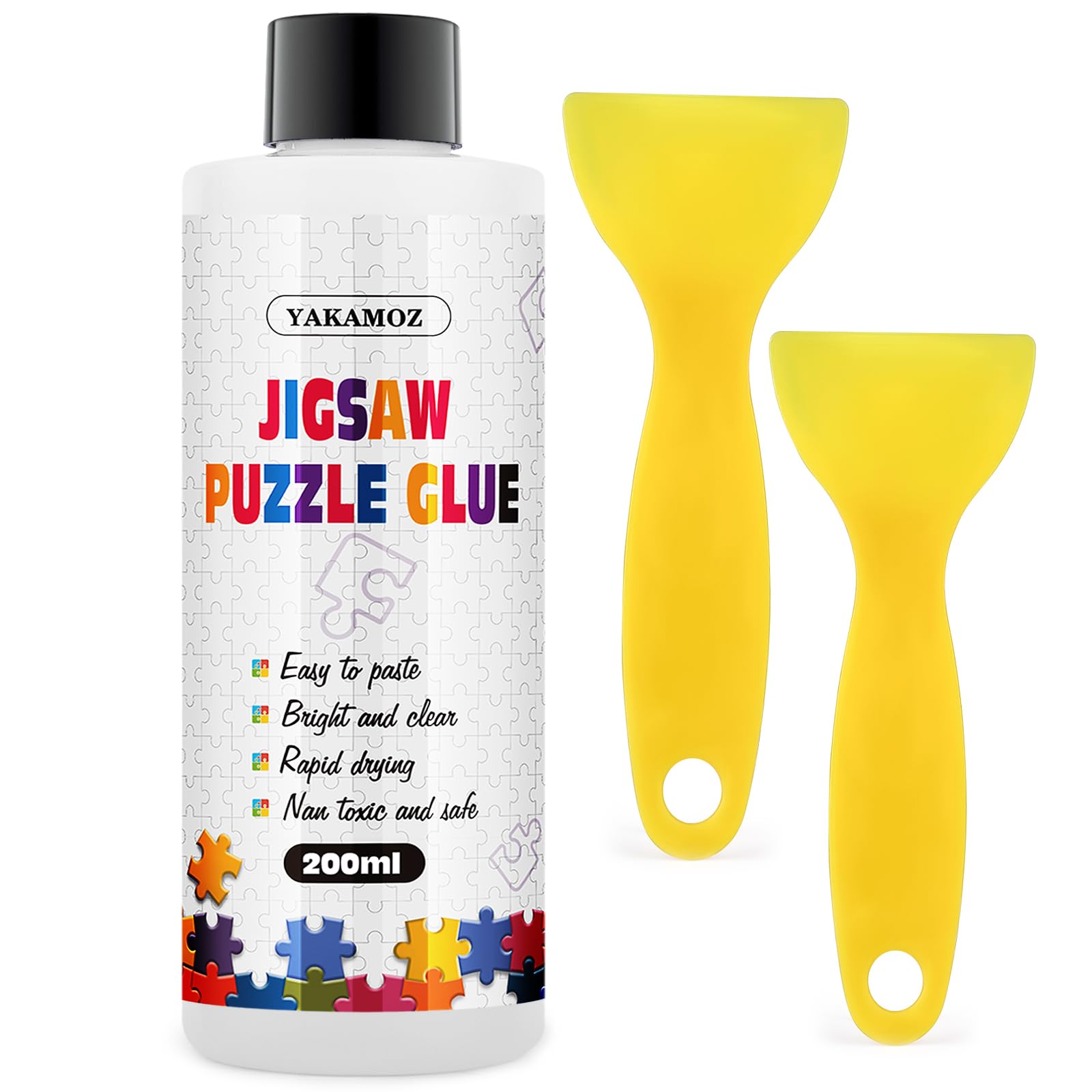 YAKAMOZ Jigsaw Puzzle Glue Clear, Quick Drying with Scraper, 200mL | Preserve & 