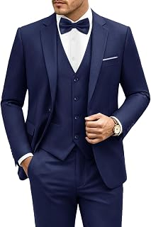 LUPURTY Mens 3 Piece Suit Slim Fit Solid One Button Tuxedo Set Wedding Blazer Vest Pants