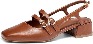 Coutgo Mary Jane - Scarpe da donna con tacco basso, chiuse, punta quadrata, per abito da sposa