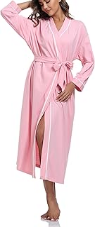 COLORFULLEAF Women's 100% Cotton Robe Lightweight Kimono Bathrobe Soft Long Loungewear Sleepwear with Pockets
