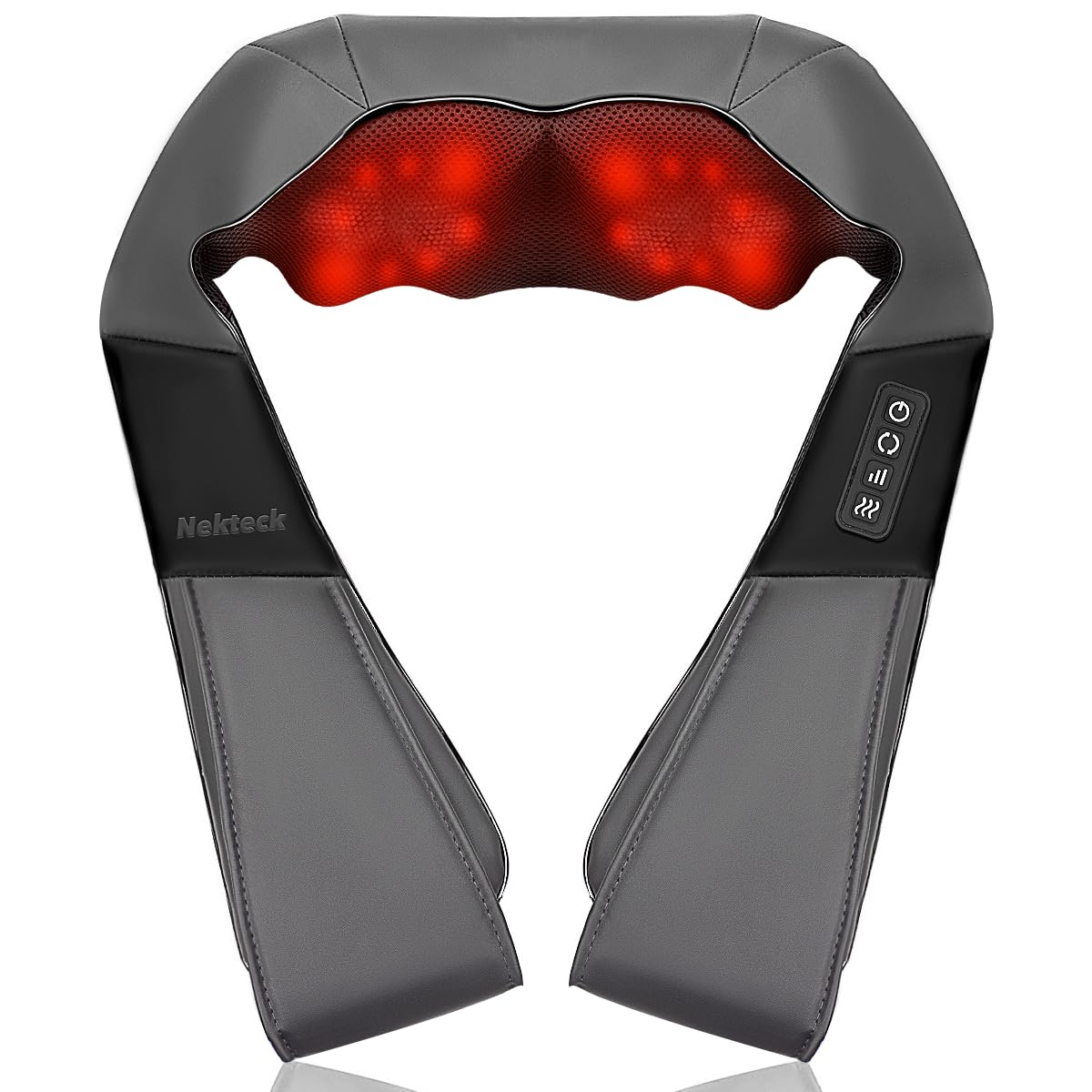 Nekteck Shiatsu Neck Massager with Heat for Pain Relief, Gray, NOT Cordless | 20