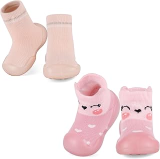 MK MATT KEELY 2 Pairs Baby Shoes Toddlers Sock Shoes Baby Boys Girls Soft Pre Walkers with Anti Slip Rubber Sole