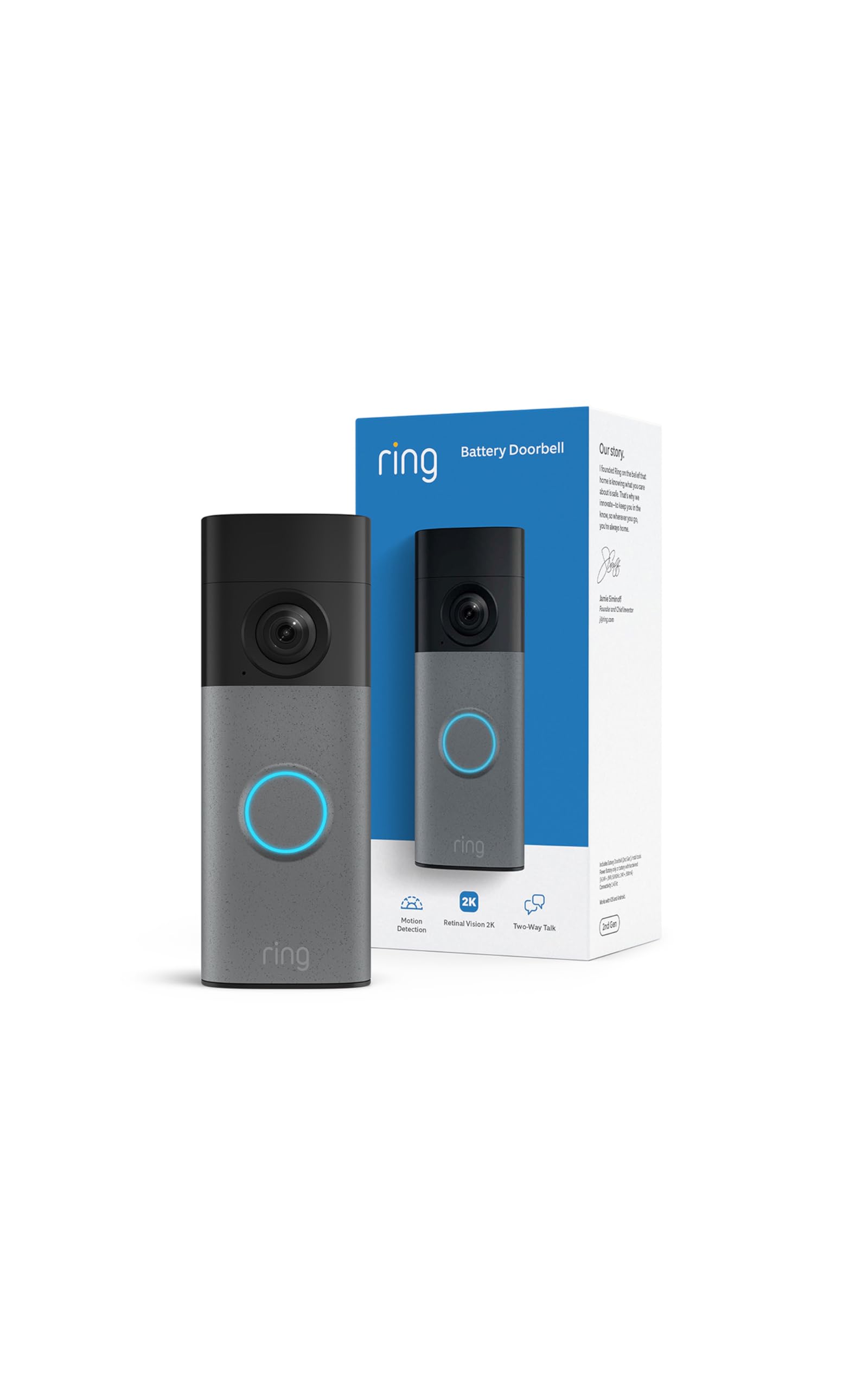Ring Battery Doorbell 2K (newest model) Retinal 2K with wide-angle video, up to 