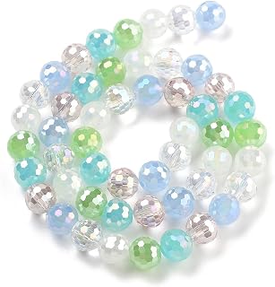 1 Strand 8mm Faceted Glass Beads Galvanized Round Faceted Glass Beads for Jewelry Necklace Bracelet DIY Craft Making, 14.5"-14.7"