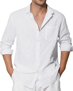 Enlision Men's Linen Shirts Long Sleeve Summer Cotton Casual Henley Shirts Mao Neck Solid Color Elegant Beach Wedding Holiday S-4XL