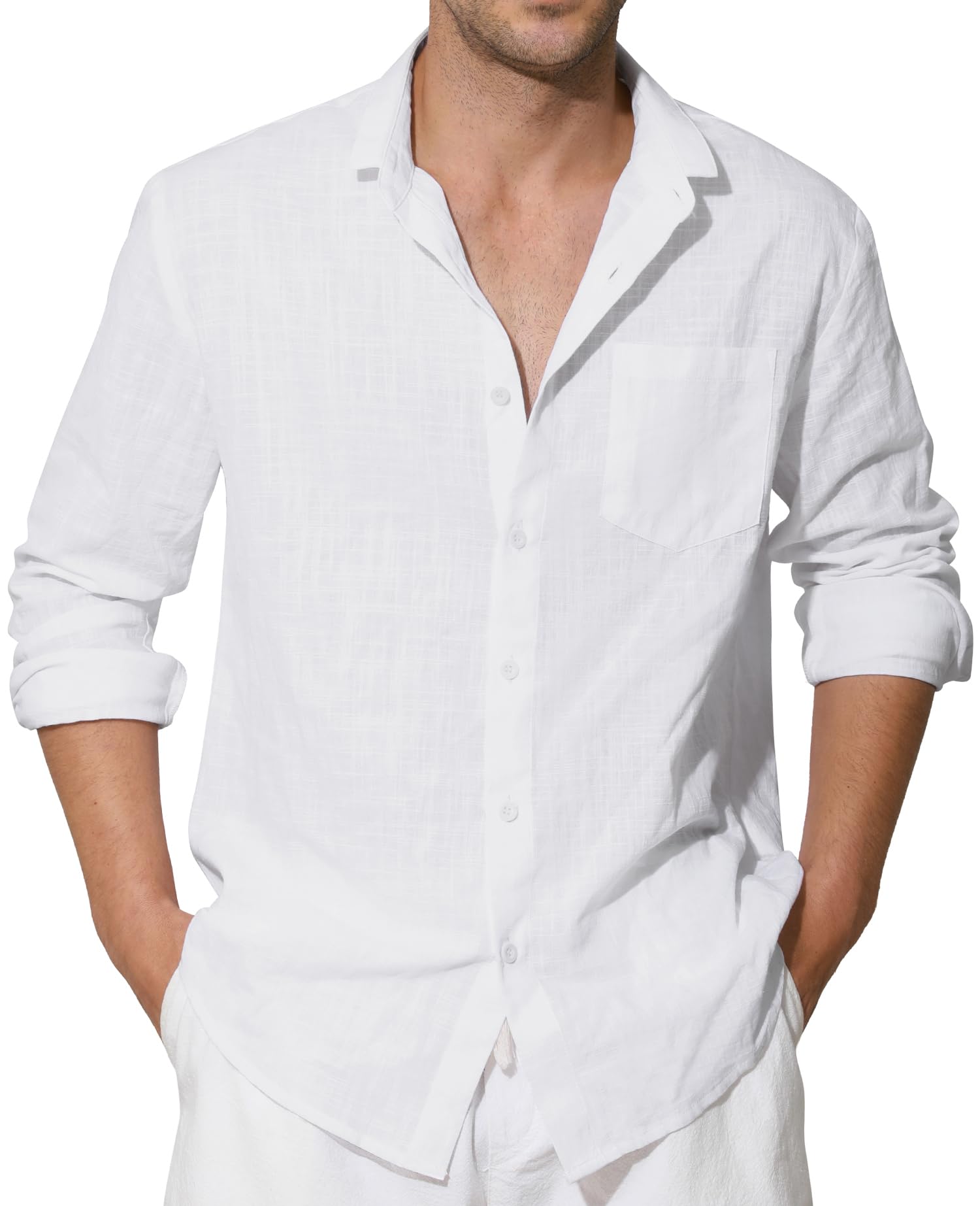 Enlision Men's Linen Shirts Long Sleeve Summer Cotton Casual Henley Shirts Mao N