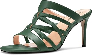 Aachcol Women's Medium Heel Open Heel Square Toe Sandals Slip-on Wedding Summer 8 cm Heels