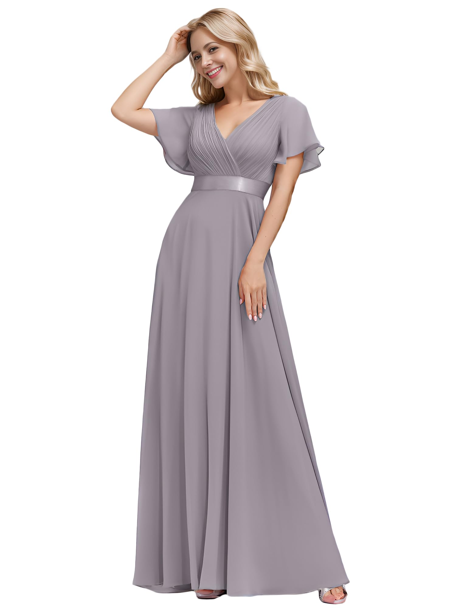 Ever-Pretty A-line V-Neck Short Sleeve Chiffon Empire Cut Women's Party