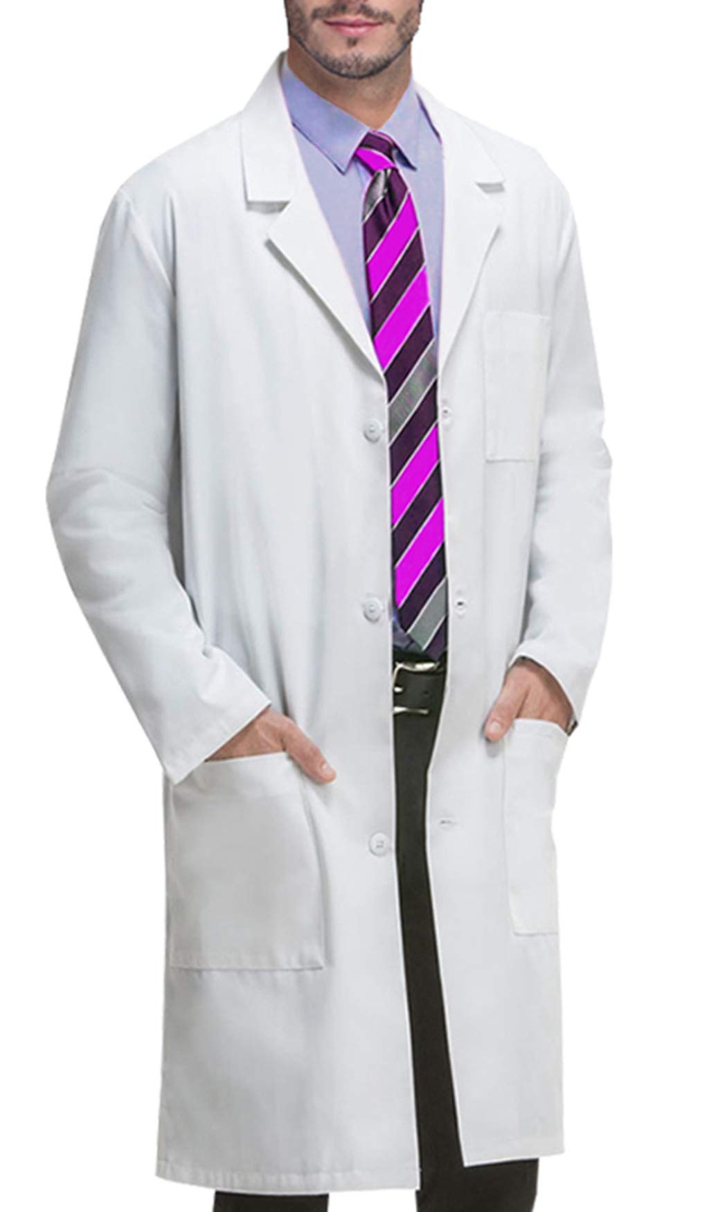 VOGRYE Mens Lab Coat with 3 Pockets for Chemistry College Classes | white button