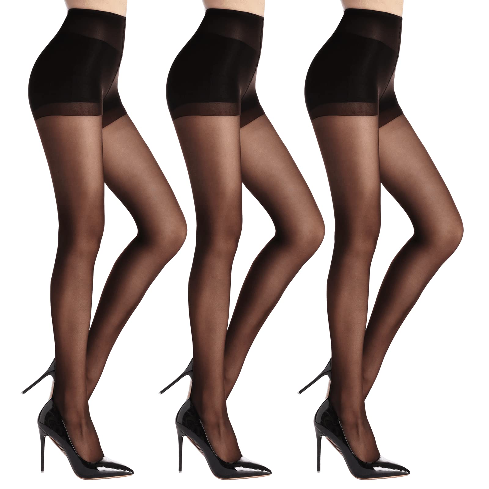 3 Pairs of Tights for Women, Tummy Control Tights, High Waist Butt Lift and Rein