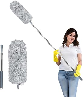 Fogray 2026 Upgraded 240cm Extendable Feather Duster with Soft Silicone Cap | Washable & Bendable Telescopic Long Handled Microfiber Dusters for Cleaning, Cobweb High Ceiling Fan Roof Blinds, Grey