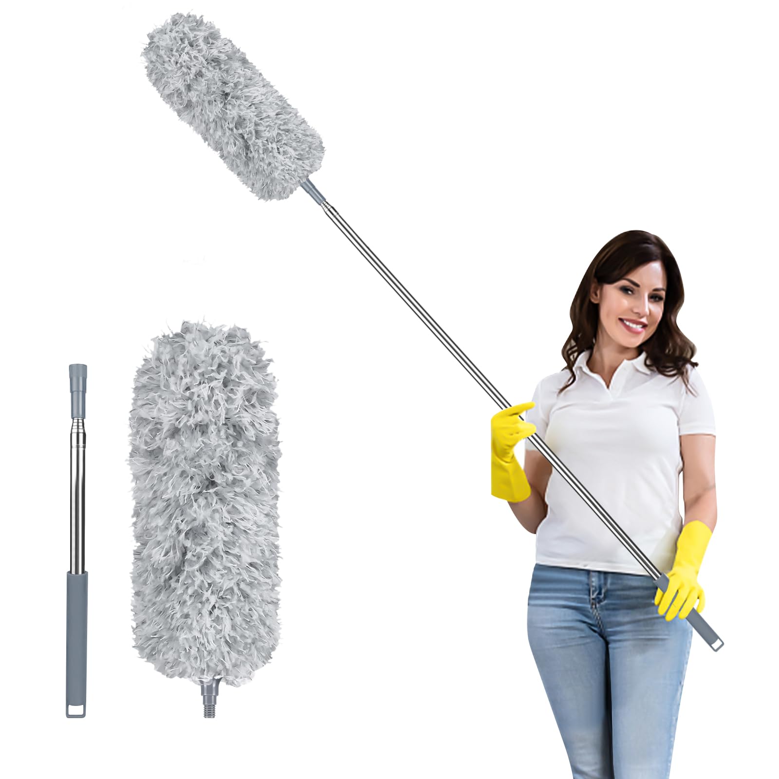 Fogray 2026 Upgraded 240cm Extendable Feather Duster with Soft Silicone Cap | Wa