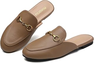 Minorsu Buckle Mules for Women Round Toe Backless Flat Mules Slides Mules Shoes Ladies Slip-on Loafers