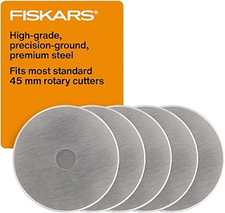 Fiskars 45mm Rotary Cutter Blade Replacements for Fabric, 5-Pack | High Grade Premium Steel for Long-Lasting Sharpness, Precision Cutting for Crafts, Sewing & Quilting Projects