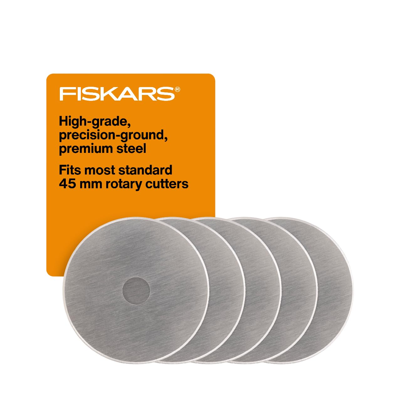 Fiskars 45mm Rotary Cutter Blade Replacements for Fabric, 5-Pack | High Grade Pr