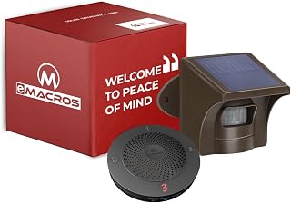 eMACROS 1/2 Mile Solar Wireless Driveway Alarm, 1 Receiver & 1 Sensor | Non-APP, plug-in receiver with weatherproof motion sensor, for driveways, homes and large properties