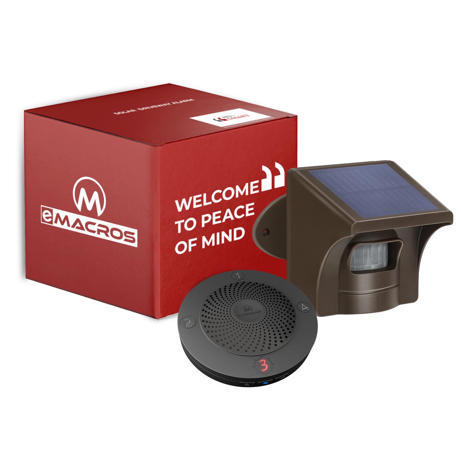eMACROS 1/2 Mile Solar Wireless Driveway Alarm, 1 Receiver & 1 Sensor | Non-APP,