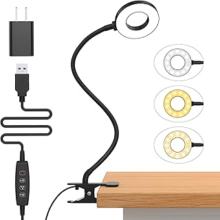 iZELL Desk Lamp, LED Reading Light with Clamp, 3 Color Modes & 10 Brightness Silicone Flexible Arm Book Light for Kids Reading Book in Bed at Night Clip on Table, Zoom Meetings - 15.8'' Black
