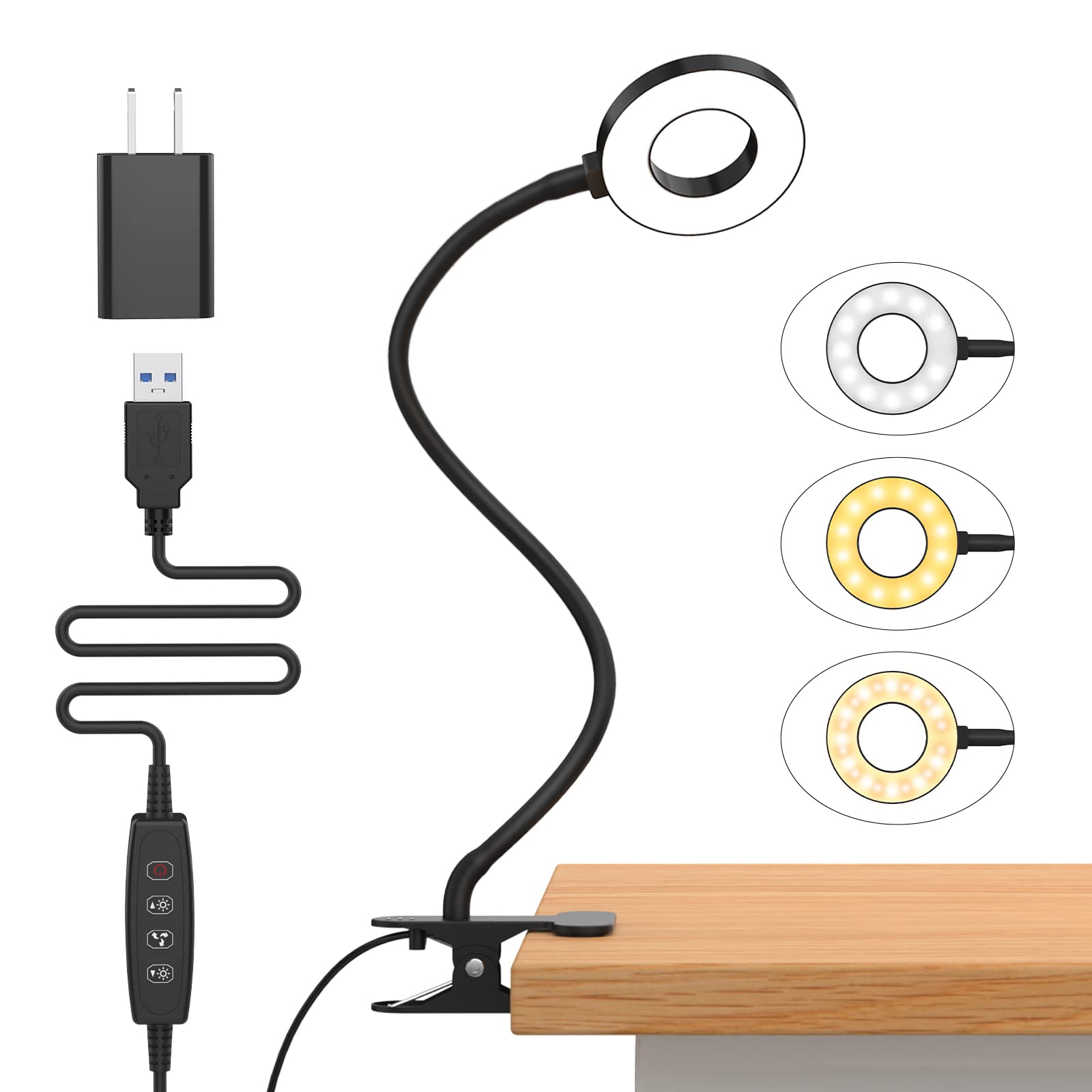 iZELL Desk Lamp, LED Reading Light with Clamp, 3 Color Modes & 10 Brightness Sil