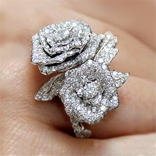 Gorgeous Lady Rose Flower Finger Ring with Brilliant Cubic Zirconia Luxury Party Accessories