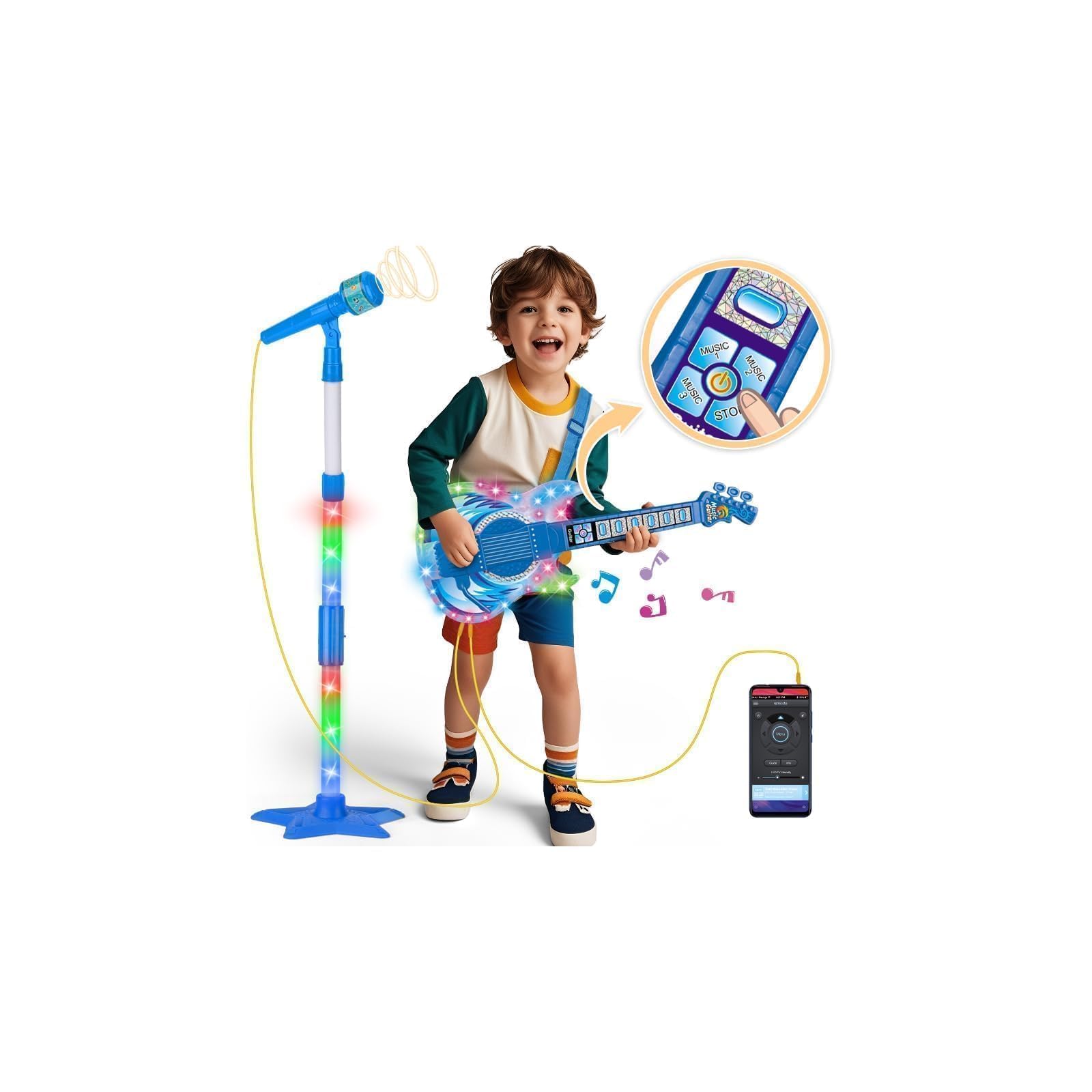 Kids Guitar and Microphone Set, Toddler Musical Instrument Toy, Blue | Toy guita