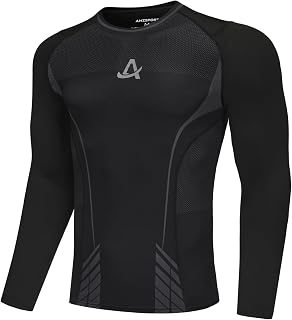AMZSPORT Men's Compression Jersey Thermal Long Sleeve Shirt Gym Compression Shirt Cycling Sports Running