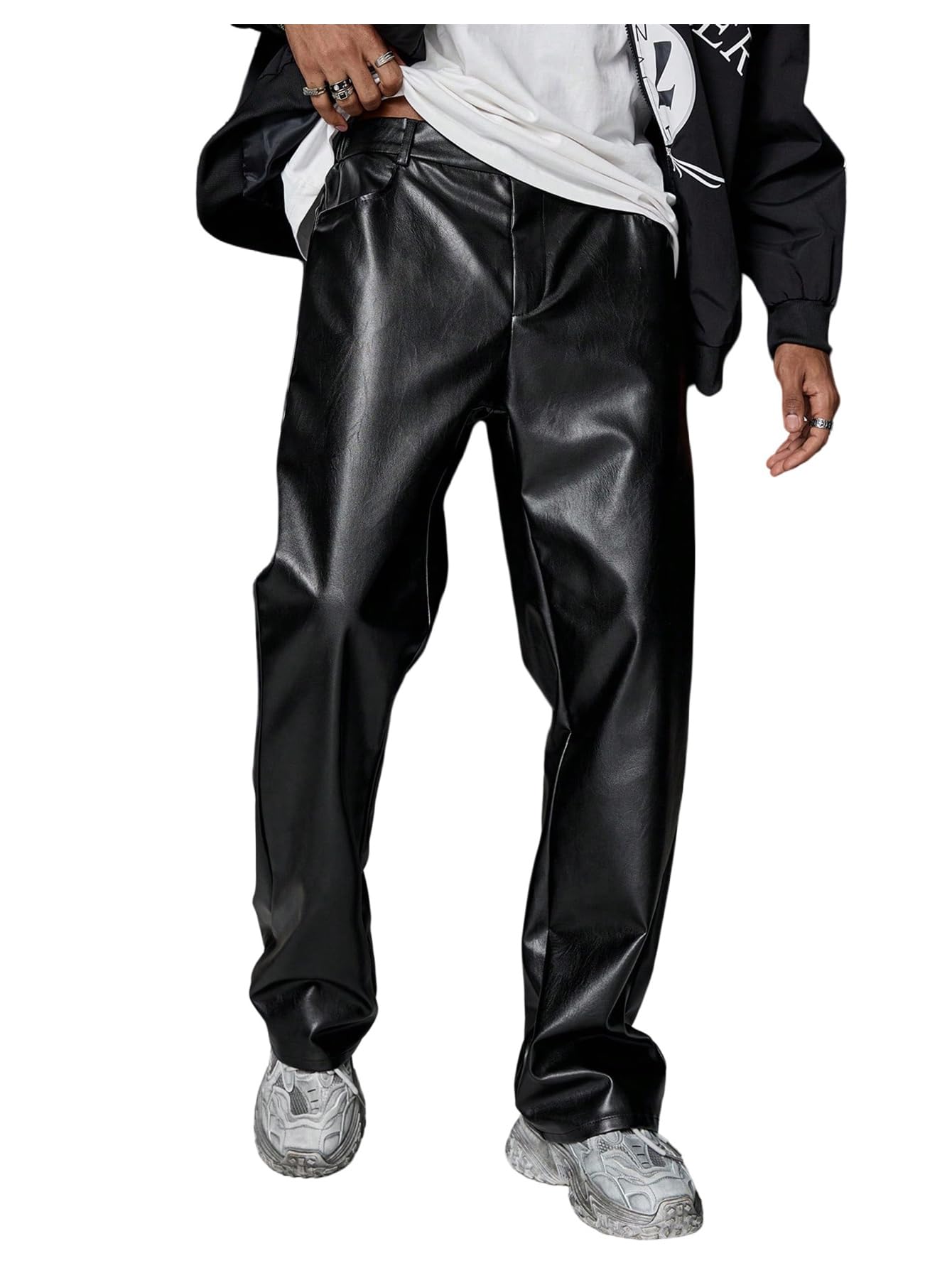 GORGLITTER Men's Leather Pants Baggy Western Concert Cowboy Rodeo Outfits