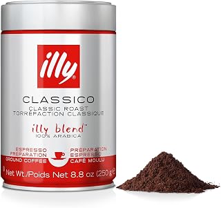 illy Ground Espresso Coffee, Classico Medium Roast, 8.8 oz | 100% Arabica, Premium Italian Coffee, Pre-Ground for Espresso Machines