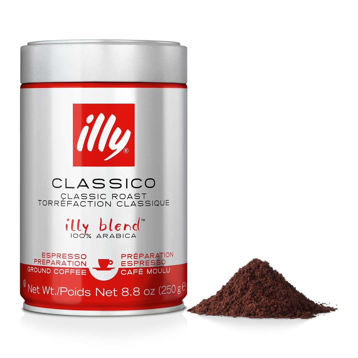 illy Ground Espresso Coffee, Classico Medium Roast, 8.8 oz | 100% Arabica, Premi