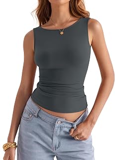 Eachyes Womens Boat Neck Tank Tops Summer Casual Sleeveless Slim Fit Shirts