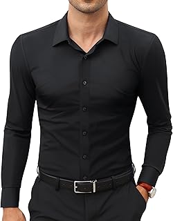 Lion Nardo Stretch Mens Dress Shirts Long Sleeve Slim Fit Dress Shirts for Men Muscle Fit Wrinkle Free Button Down Shirt