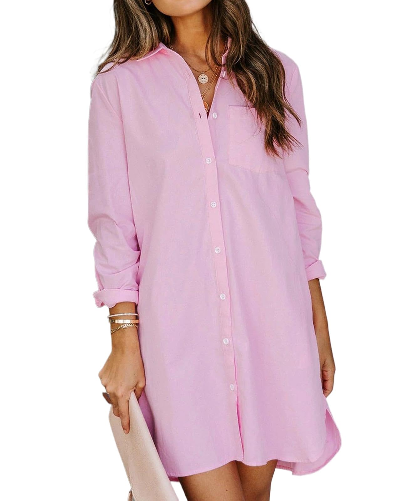 MINTLIMIT Women's Casual Long Sleeve Button Down Shirt Dress Oversize Swimsuit C