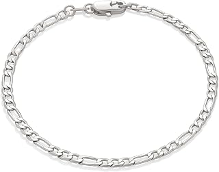 Amazon Essentials Sterling Silver Plated Figaro Chain Bracelet 7.5", Sterling Silver