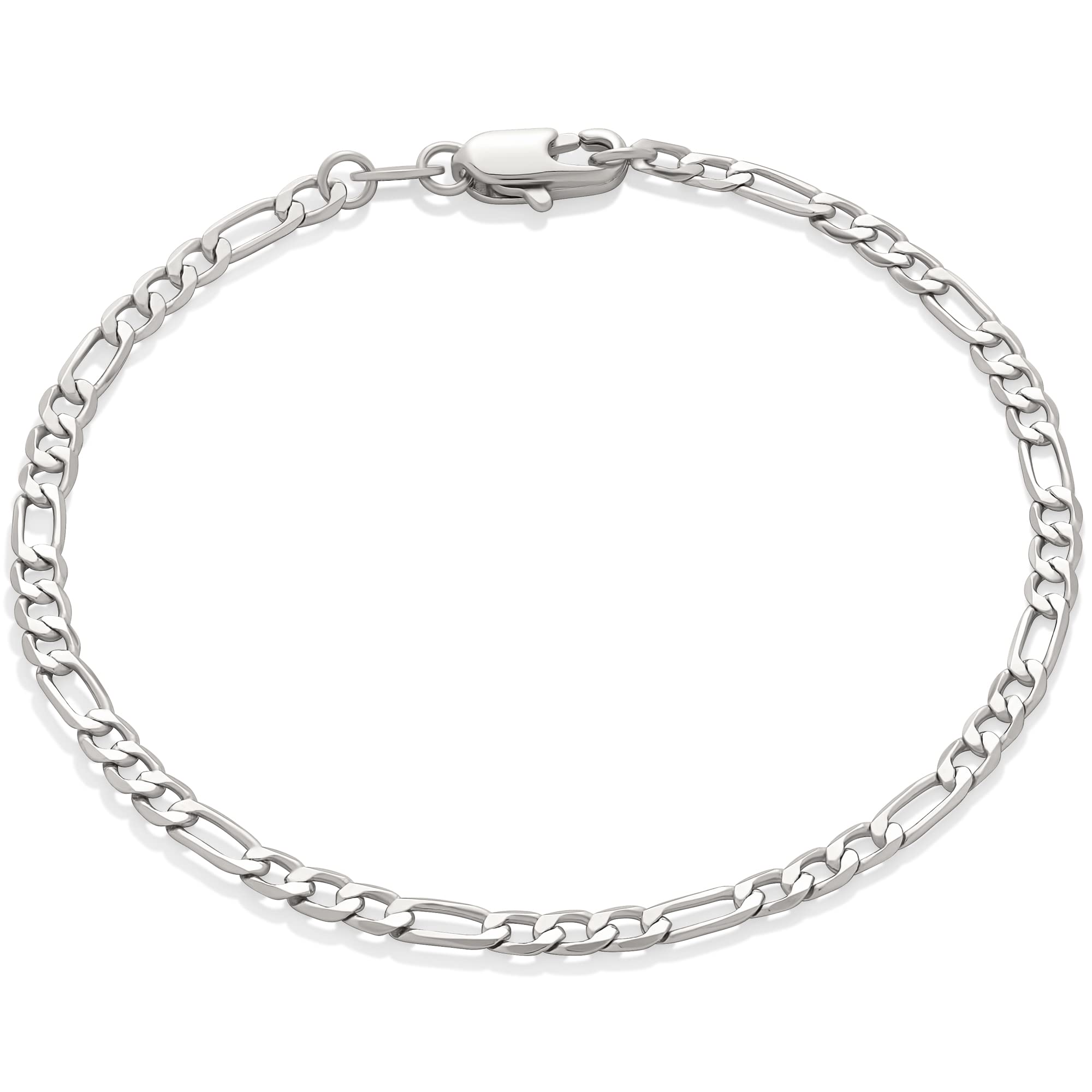 Amazon Essentials Sterling Silver Plated Figaro Chain Bracelet 7.5", Sterling Si