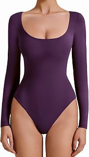 Avidlove ボディスーツ 女性用 長袖 ボディスーツ レディース スクープネック ボディスーツ ダブルライン 外出 トップス コンサート衣装