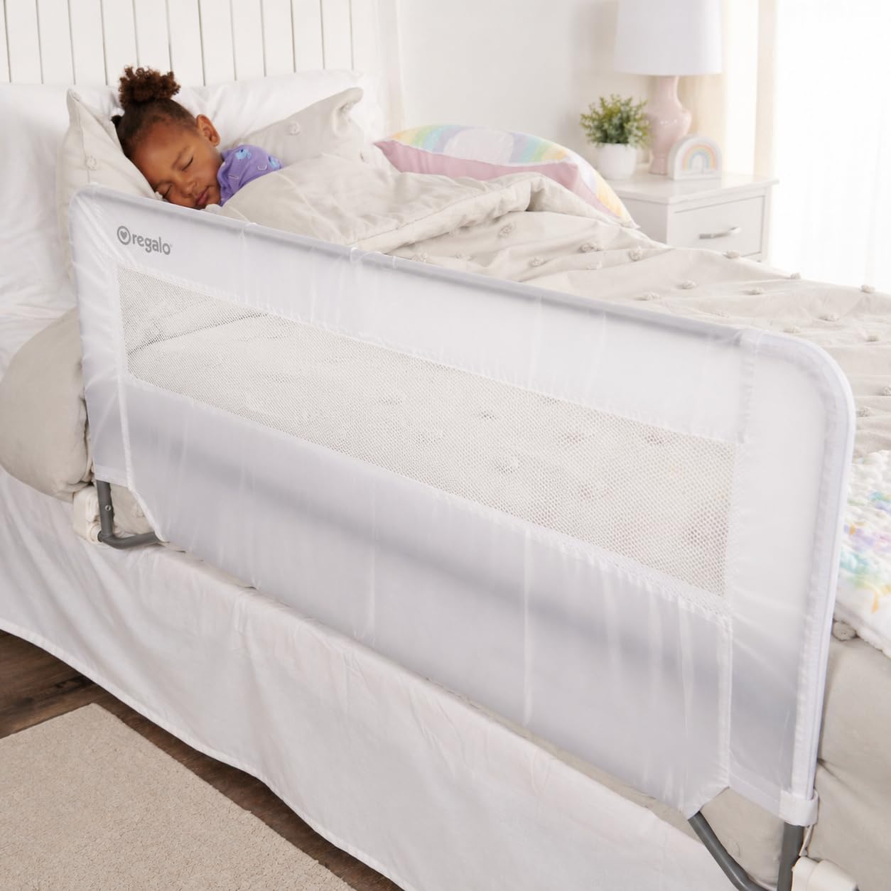 Regalo Swing Down Toddler Bed Rail Guard, NO Tools Required, Bed Rail for Toddle