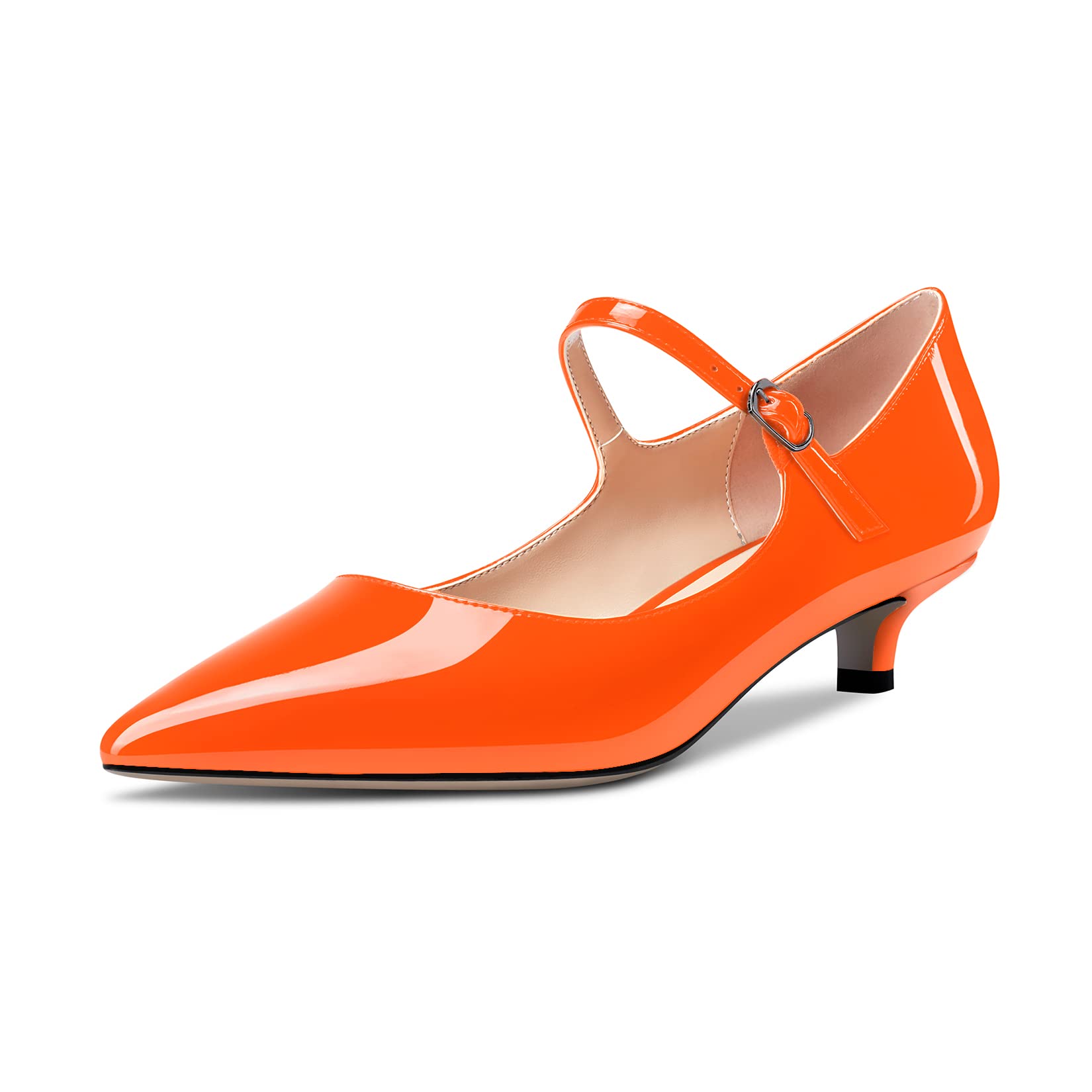 Aachcol Women's Mary Jane Kitten Low Heel Pumps Pointed Toe Slip-on Dress Shoes 
