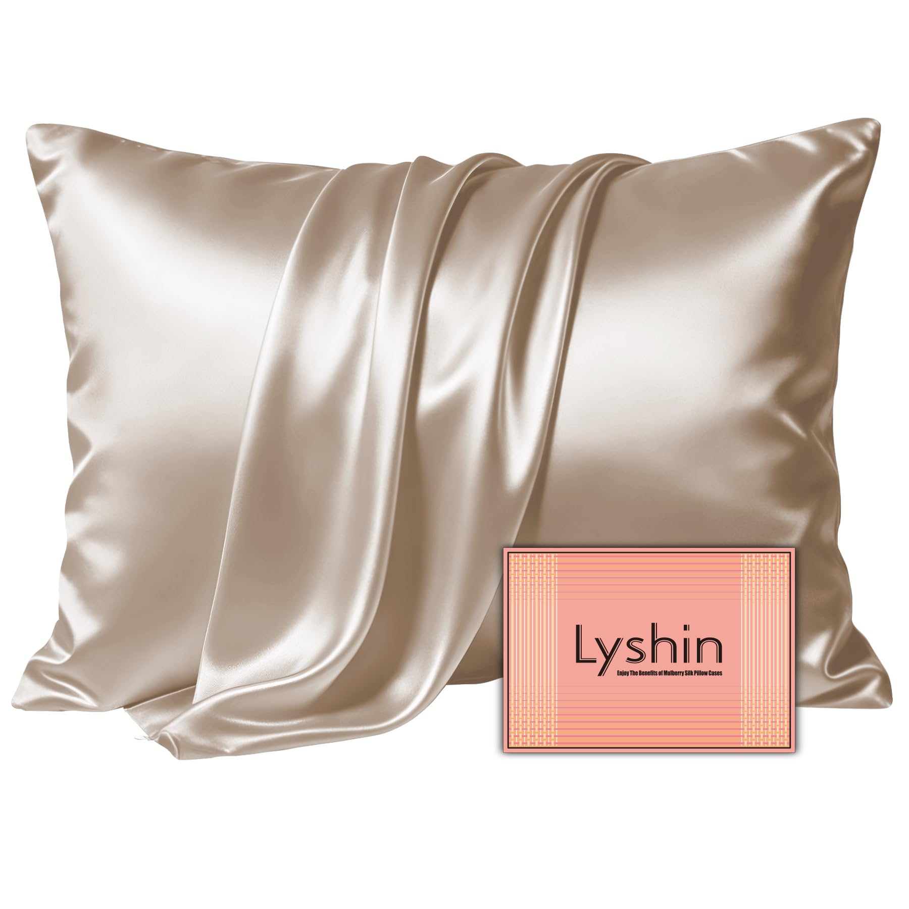 LYSHIN Silk Pillow Cases Standard Size with Hidden Zipper, Champagne | 19 Momme 