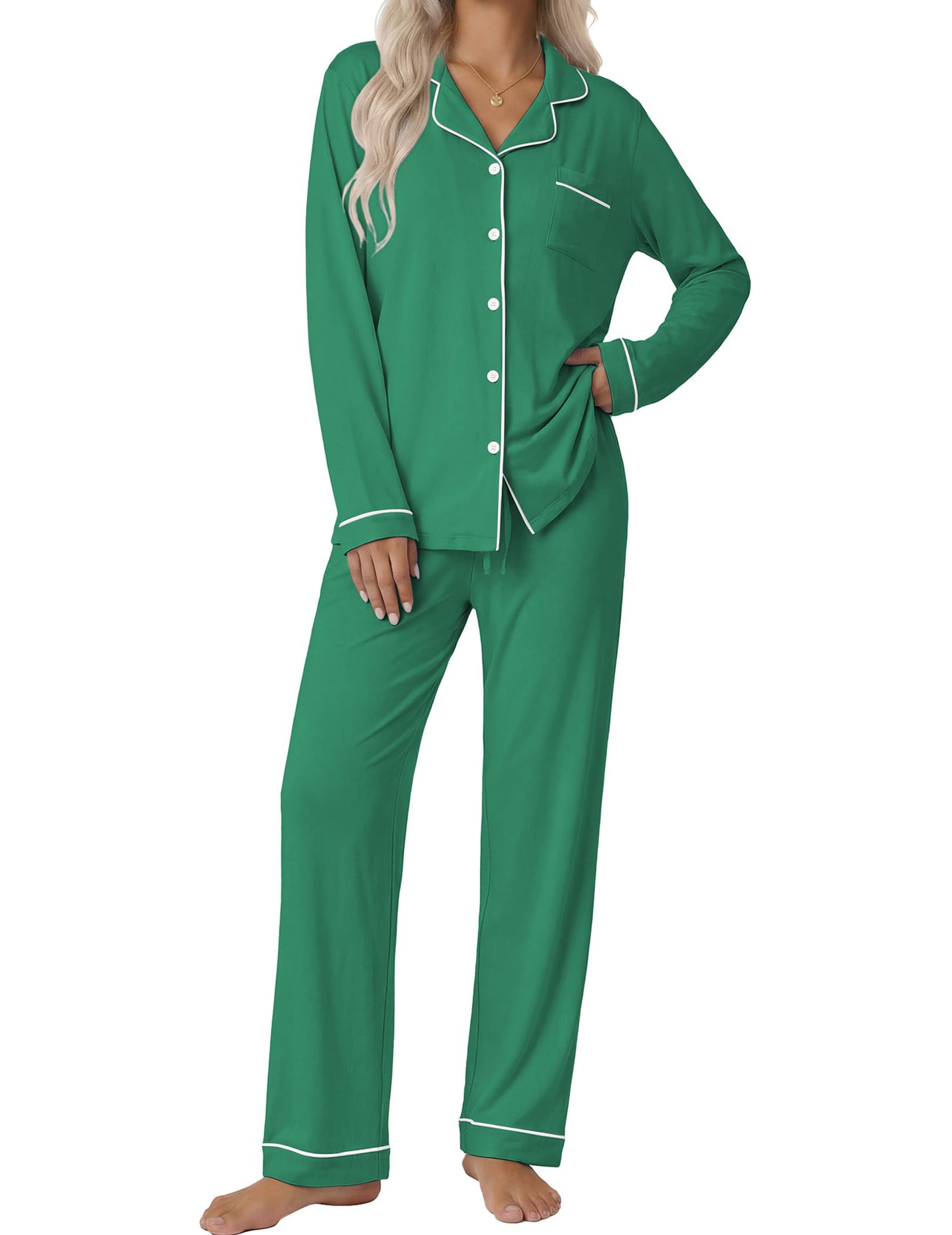 Ekouaer Women's Pajamas Long Sleeve Sleepwear Soft Pajamas Top and Bottom US XS-