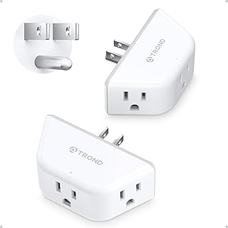 TROND Multi Plug Outlet Extender 2 Pack, Outlet Splitter for Bathroom | No Blocking with 3 Way Angled Design, ETL Listed, Cruise Essentials, Small Multiple Plug Adapter for Kitchen Office, White