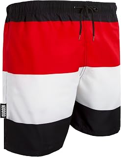 GUGGEN Mountain Swimming Trunks for Men, Quick-Drying Swimming Shorts 597 with Drawstring, Beach Shorts, Board Shorts, Swimming Trunks with Pattern, Black, Red, XXL, black/red
