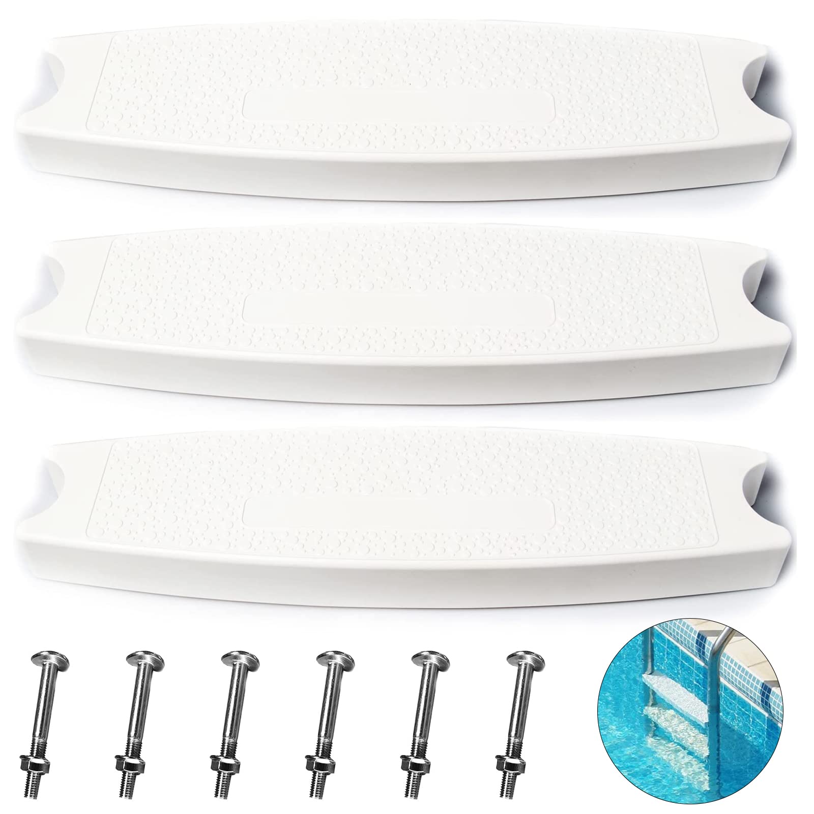TonGass (3-Pack, White) 18" Universal Swimming Pool Ladder Rung Step Replacement