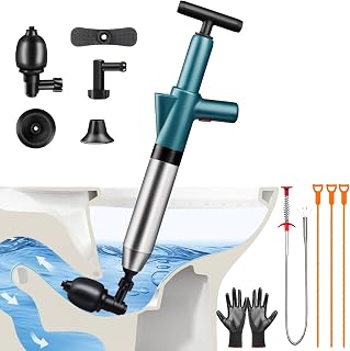 Toilet Plunger Drain Clog Remover: High Pressure Air Drainage Blaster Gun Clog Remover Tool- Stainless Steel Air Plunger for Bathroom, Sink, Floor, Kitchen Clogged