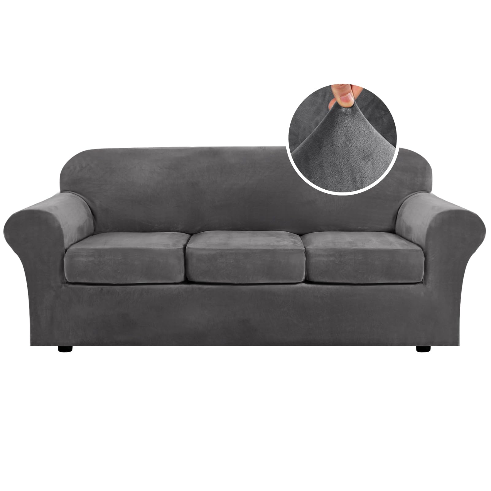 H.VERSAILTEX 4 Pieces Thick Velvet Sofa Covers Couch Covers for 3 Cushion Couch 