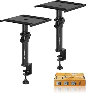 Vondynote Set of 2 Desktop Clamp Speaker Stands Short Studio Monitor Stands | Height Adjustable 9"-14", Desk Mount, for Monitor Speakers Laptop Projector CD Player